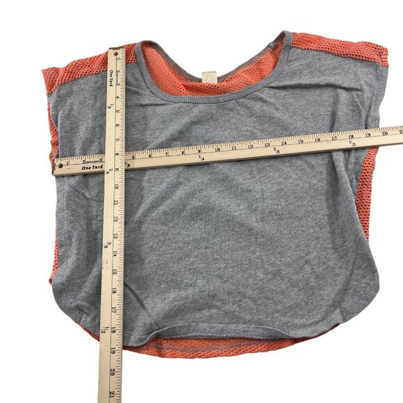 Roxy Women's Mesh Overlay Top Small Gray & Coral oversized - Picture 2 of 4